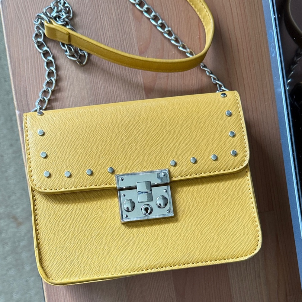Dynamite Mustard Crossbody Bag with Silver Chain
